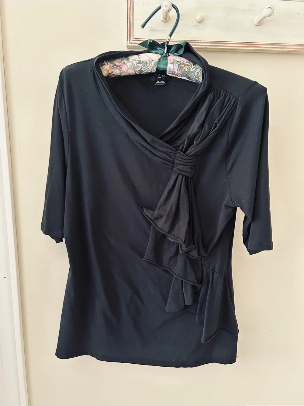 Anthropologie Deletta Black Top with ruffles!